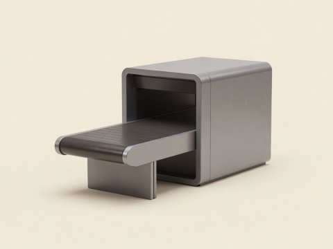Soft-lit three-dimensional render of a generic baggage scanner on a plain cream background
